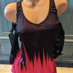 Women's Cold Shoulder Crochet Blouse Shirt Top Small